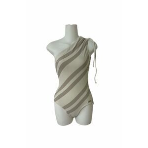 DKNY One-Shoulder Top – Size 4 – Tan & Cream Stripe – Adjustable Tie